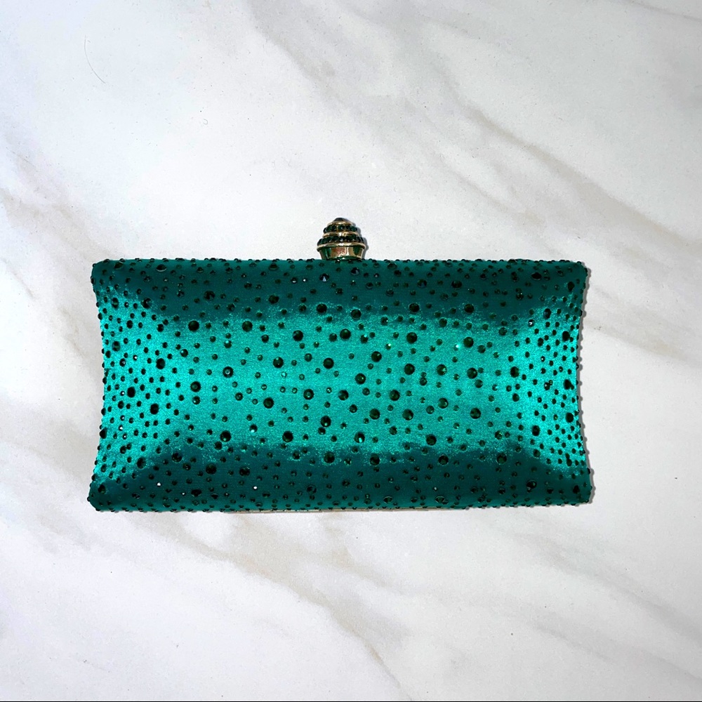Green clutch purse with rhinestones